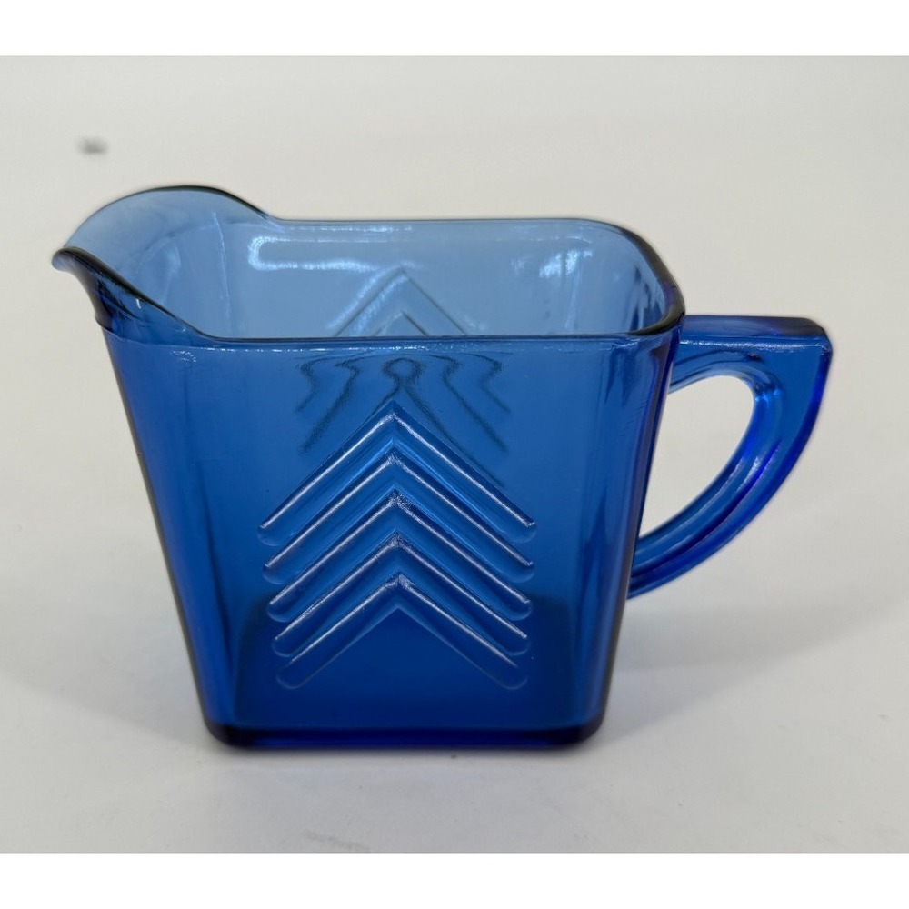 Vintage Hazel Atlas Cobalt Blue Depression Glass Chevron Creamer Pitcher 1940's
